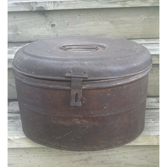 Accents Edwardian Antique Metal Hat Box Large Oval W Handle Poshmark